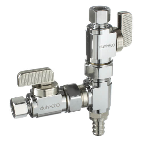 1/2" PEX Crimp x 3/8" OD Comp x  3/8" OD Comp Dual Shut-Off Valve (Lead Free)