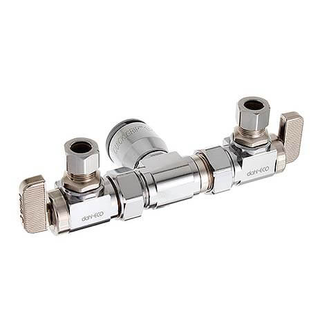 Main product image of 1/2" Quick Grip X 3/8" OD Comp X 1/4" OD Comp Dual Shut-Off Valve, Lead Free (Chrome)