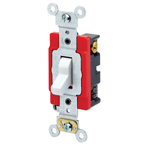 Main product image of 20A, 120V Toggle Lighted Handle, Illuminated Off 3-way AC Quiet Switch, Self Grounding, Back & Side Wired, (White)