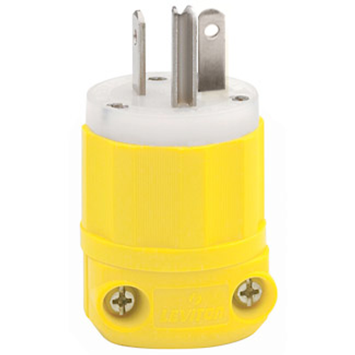 Main product image of 20A, 125V NEMA 5-20P, 2P, 3W, Plug, Straight Blade, Grounding, Corrosion Resistant (Yellow)-White