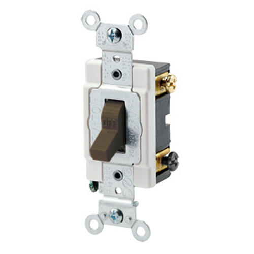 Main product image of 20A, 120/277V Toggle Double-pole AC Quiet Switch, Heavy Duty Spec Grade, Grounding, Back & Side Wired (Brown)