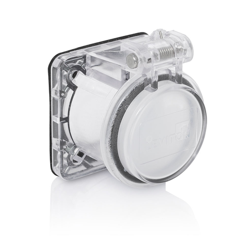 Main product image of 16 Series Panel Receptacle Enclosure w/ Automatic Closing Lid, Male/Female, Thermoplastic Housing and Cover, Stainless Steel Torsion Spring, Clear