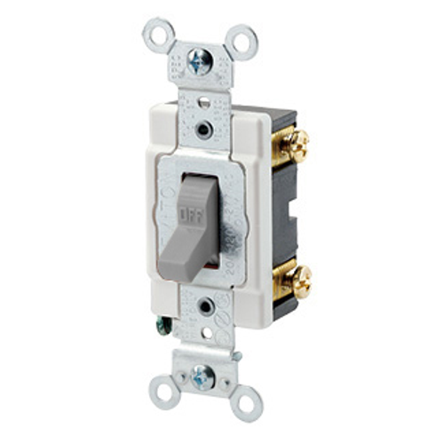 Main product image of 20A, 120/277V Toggle Single-pole AC Quiet Switch, Heavy Duty Spec Grade, Grounding, Back & Side Wired (Gray)