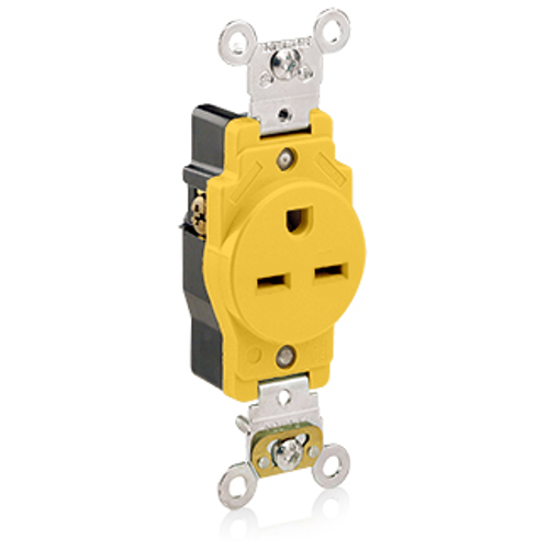 Main product image of Single Receptacle Outlet,  Smooth Face, 15A, 250V Back or Side Wire, NEMA 6-15R, 2-Pole, 3-Wire, Self-Grounding (Yellow)