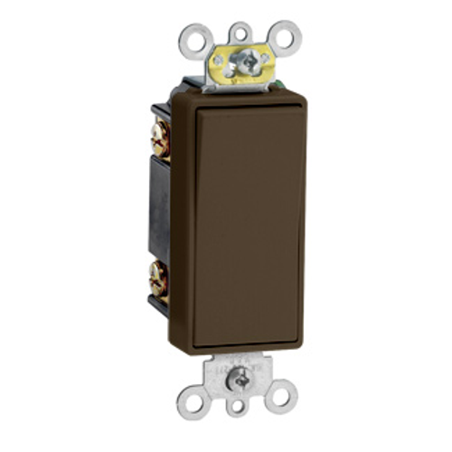 Main product image of 15A, 120/277V Decora Plus Rocker 3-way AC Quiet Switch, Commercial Spec Grade, Self Grounding, Back & Side Wired(Brown)