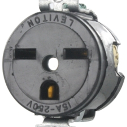 Main product image of Single Receptacle Outlet,  Short Strap, 15A, 250V Side Wire, NEMA 6-15R, 2-Pole, 3-Wire, Mounting Screws Not Included - Black