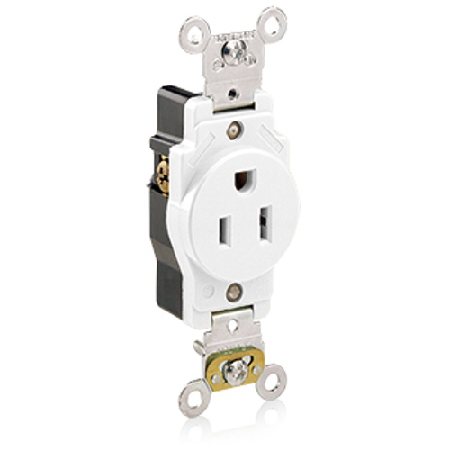 Main product image of 15A, 125V Single Receptacle/outlet, Self-grounding, Back/Side Wire (White)