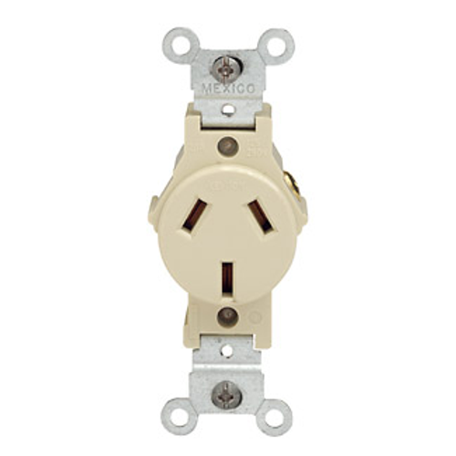 Main product image of Single Receptacle Outlet,  Dual Voltage, Smooth Face, 20A, 125/250V Side Wire, NEMA 10-20R, 3-Pole, 3-Wire, Non-Grounding (Ivory)