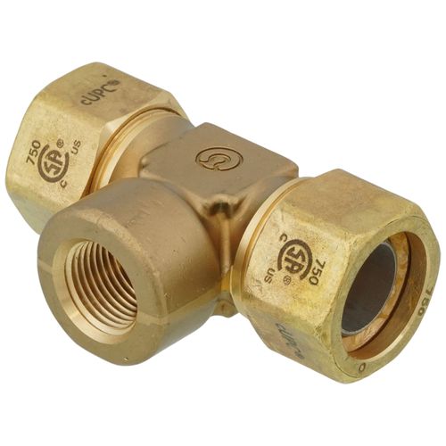 Main product image of 3/4" TracPipe x 3/4" TracPipe 1/2" Female NPT Brass AutoFlare Reducing Tee
