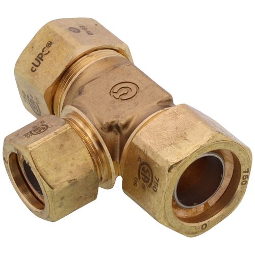 Main product image of 3/4" x 3/4" x 1/2" TracPipe AutoFlare Brass Reducing Tee