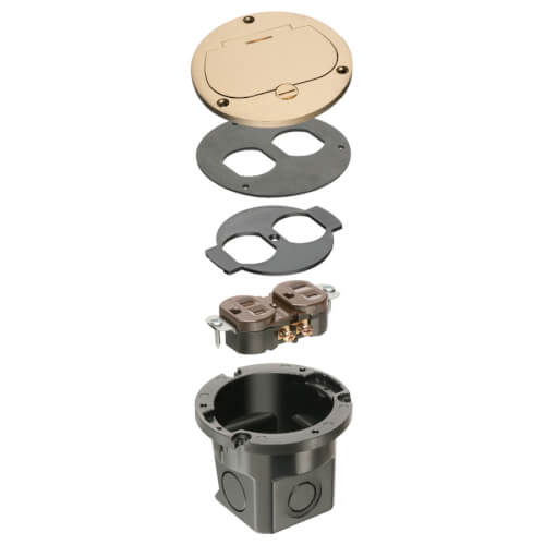 Main product image of 1-Gang Round Non-Metallic Cut-In Floor Box Kit for Installed Floors w/ Single Flip Lid (Brass)