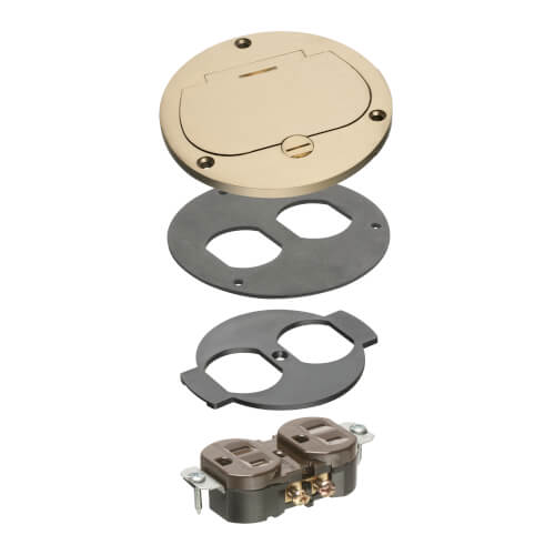 Main product image of 1-Gang Round Trim Kit for FLB3500 Floor Box Kits w/ Single Flip Lid (Brass)