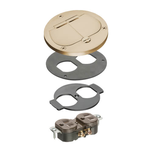 Main product image of 2-Gang Round Trim Kit For FLB3500 Floor Box Kits w/ 2 Flip Lids (Brass)
