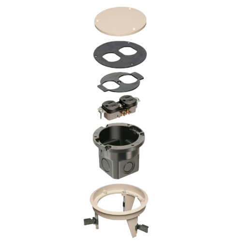 Main product image of DROPIN 1-Gang Round Non-Metallic Floor Box Kit for Installed Floors (Almond)