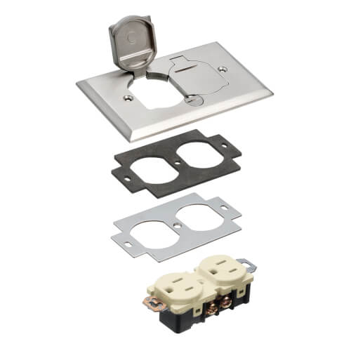 Main product image of 1-Gang Metallic Floor Box Cover w/ 2 Flip Lids (Nickel-Plated Brass)