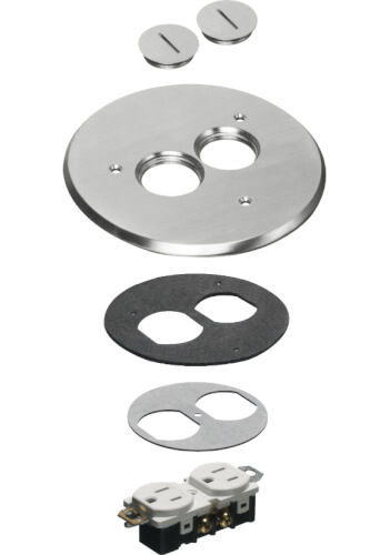 Main product image of 6" Metallic Floor Box Cover Kit w/ 2 Threaded Plugs for New Concrete (Nickel-Plated Brass)