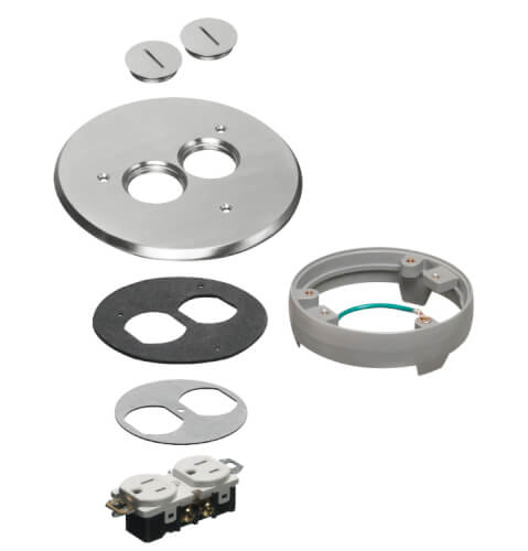 Main product image of 6" Metallic Floor Box Cover Kit w/ 2 Threaded Plugs & Leveling Ring for New Concrete (Nickel-Plated Brass)