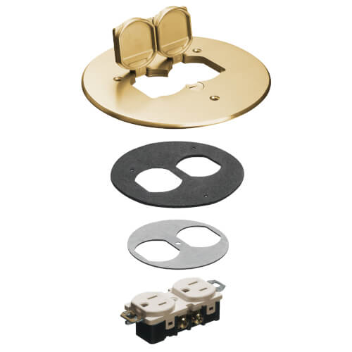 Main product image of 6" Metallic Floor Box Cover Kit w/ 2 Flip Lids for New Concrete (Brass)