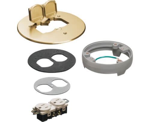 Main product image of 6" Metallic Floor Box Cover Kit w/ 2 Flip Lids & Leveling Ring for New Concrete (Brass)