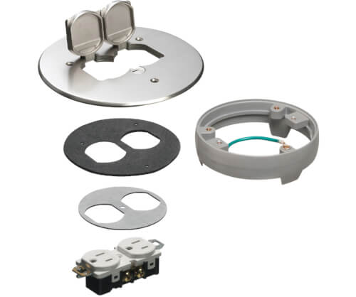 Main product image of 6" Metallic Floor Box Cover Kit w/ 2 Flip Lids & Leveling Ring for New Concrete (Nickel-Plated Brass)