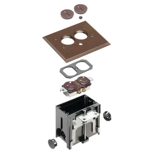 Main product image of 1-Gang Non-Metallic Adjustable Floor Box w/ Two Threaded Plugs (Brown)