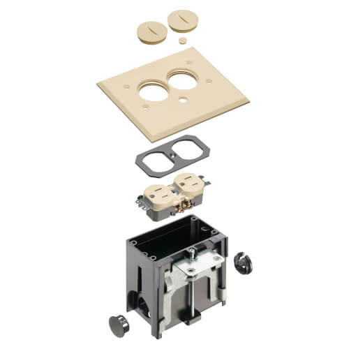 Main product image of 1-Gang Non-Metallic Adjustable Floor Box w/ Two Threaded Plugs (Light Almond)