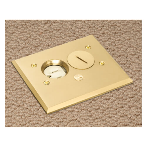 Main product image of 1-Gang Non-Metallic Adjustable Floor Box w/ Metallic Cover & Two Threaded Plugs (Brass)