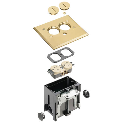 Main product image of 1-Gang Non-Metallic Adjustable Floor Box w/ Metallic Cover & Two Threaded Plugs (Brass)