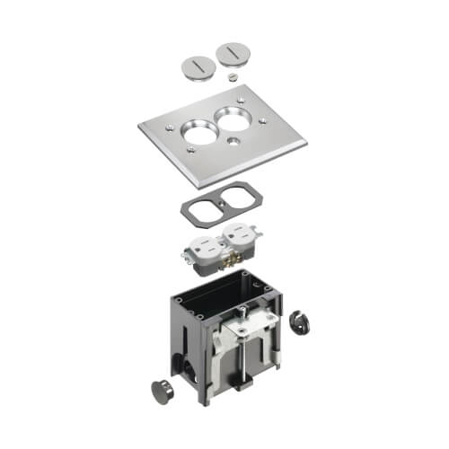 Main product image of 1-Gang Non-Metallic Adjustable Floor Box w/ Metallic Cover & Two Threaded Plugs (Brass-Plated Nickel)