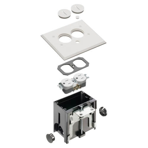 Main product image of 1-Gang Non-Metallic Adjustable Floor Box w/ Two Threaded Plugs (White)