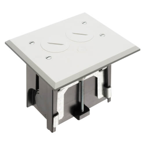 Main product image of 1-Gang Non-Metallic Adjustable Floor Box w/ Two Threaded Plugs (White)