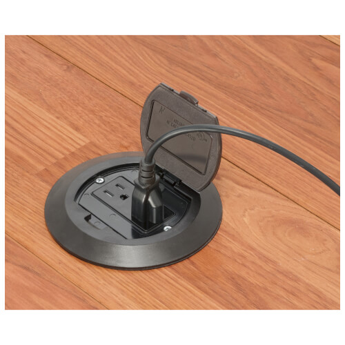 Main product image of 1-Gang Round Non-Metallic Adjustable Floor Box w/ Single Flip Lid (Black)