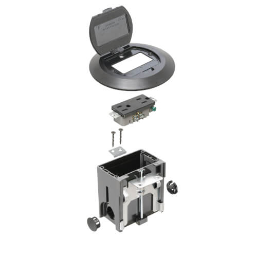 Main product image of 1-Gang Round Non-Metallic Adjustable Floor Box w/ Single Flip Lid (Black)