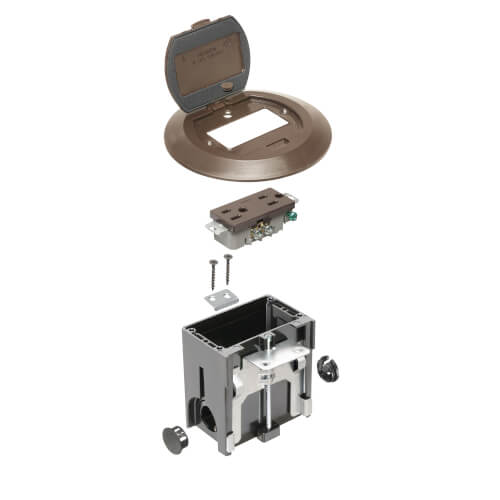 Main product image of 1-Gang Round Non-Metallic Adjustable Floor Box w/ Single Flip Lid (Brown)