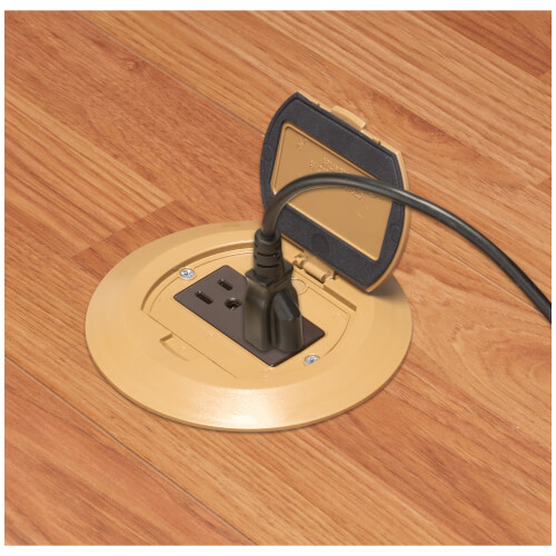 1-Gang Round Non-Metallic Adjustable Floor Box w/ Single Flip Lid (Caramel)