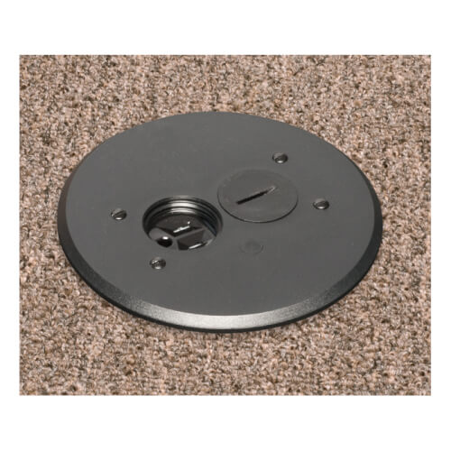 Main product image of 1-Gang Round Non-Metallic Adjustable Floor Box w/ Two Threaded Plugs for New Floors (Black)
