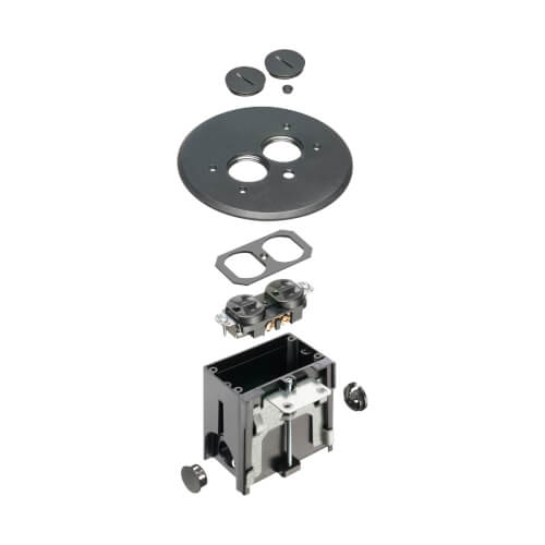 Main product image of 1-Gang Round Non-Metallic Adjustable Floor Box w/ Two Threaded Plugs for New Floors (Black)