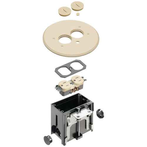Main product image of 1-Gang Round Non-Metallic Adjustable Floor Box w/ Two Threaded Plugs for New Floors (Light Almond)