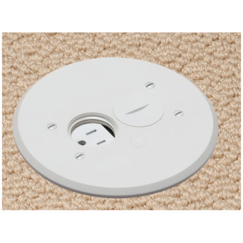 Main product image of 1-Gang Round Non-Metallic Adjustable Floor Box w/ Two Threaded Plugs for New Floors (White)