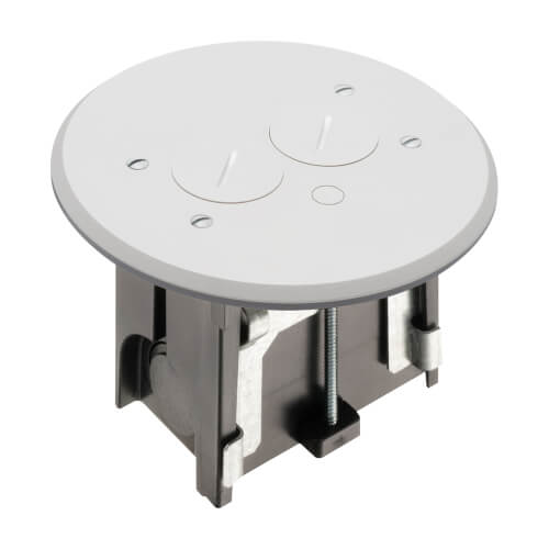Main product image of 1-Gang Round Non-Metallic Adjustable Floor Box w/ Two Threaded Plugs for New Floors (White)