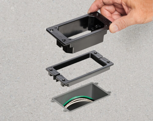 Main product image of Non-Metallic Floor Box w/ 2 Threaded Plugs for New Concrete Pours (Black)