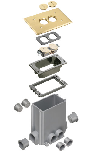 Main product image of Non-Metallic Floor Box w/ 2 Threaded Plugs for New Concrete Pours (Brass)