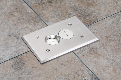 Main product image of Non-Metallic Floor Box w/ 2 Threaded Plugs for New Concrete Pours (Nickel-Plated Brass)