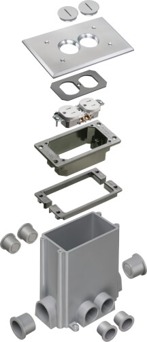 Main product image of Non-Metallic Floor Box w/ 2 Threaded Plugs for New Concrete Pours (Nickel-Plated Brass)