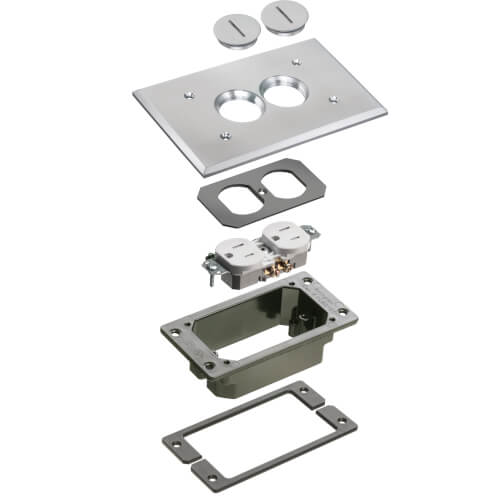 Main product image of Trim Kit w/ 2 Threaded Plugs for New Concrete Floor Boxes (Nickel)