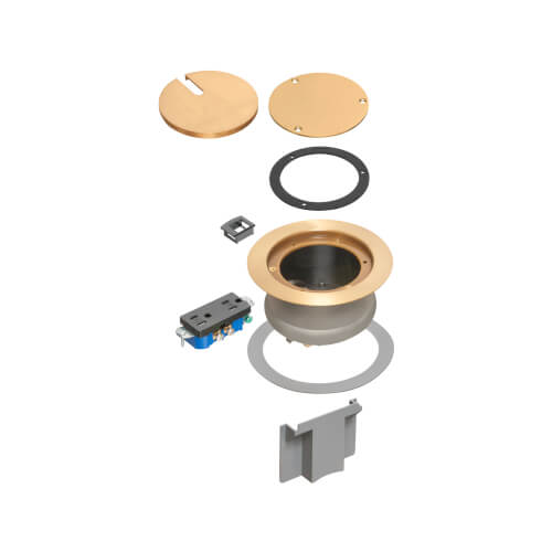 InBox Metallic Recessed Floor Box Cover Kit w/ Low Voltage Divider (Brass)