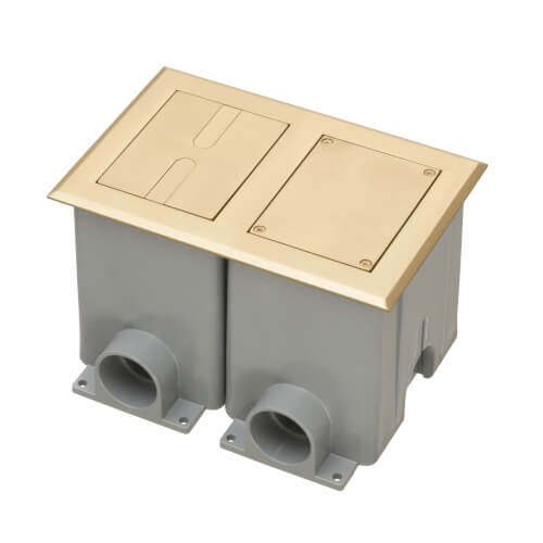Main product image of 2-Gang Recessed Floor Box Cover Frame Kit for New Concrete (Brass-Plated Zinc)