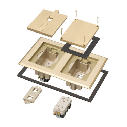Main product image of 2-Gang Recessed Floor Box Cover Frame Kit for New Concrete (Brass-Plated Zinc)