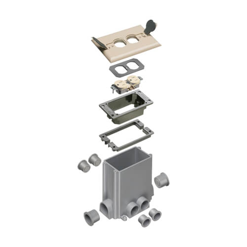 Main product image of Non-Metallic Floor Box w/ 2 Flip Lids for New Concrete Pours (Light Almond)