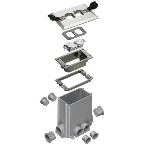 Main product image of Non-Metallic Floor Box w/ 2 Flip Lids for New Concrete Pours (Nickel-Plated Brass)